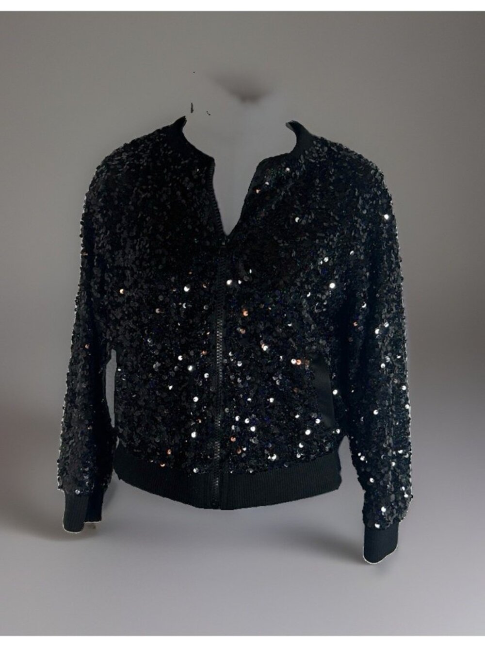 Cat & Jack Girls Black Sequin Zip Up Jacket Coat Size 8 With hand pockets Lined